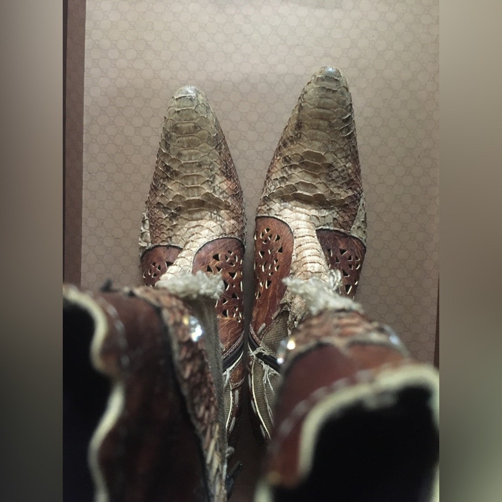 Cowboy 🤠 Natural Skin Snake Leather and Canvas Rodeo Western Fashion Boots 38.5